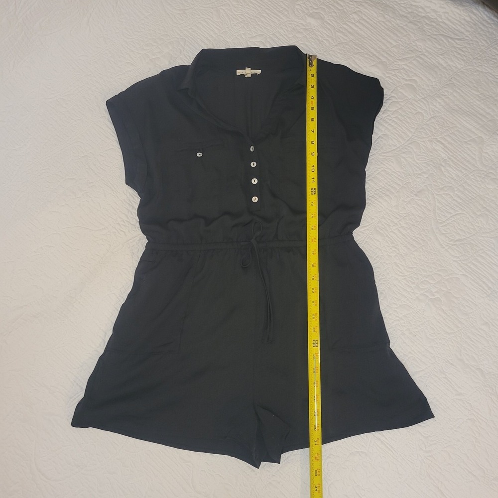Promesa Black Short Sleeve Button Front Utility‎ Romper XL Drawstring Waist Boho - Picture 8 of 12